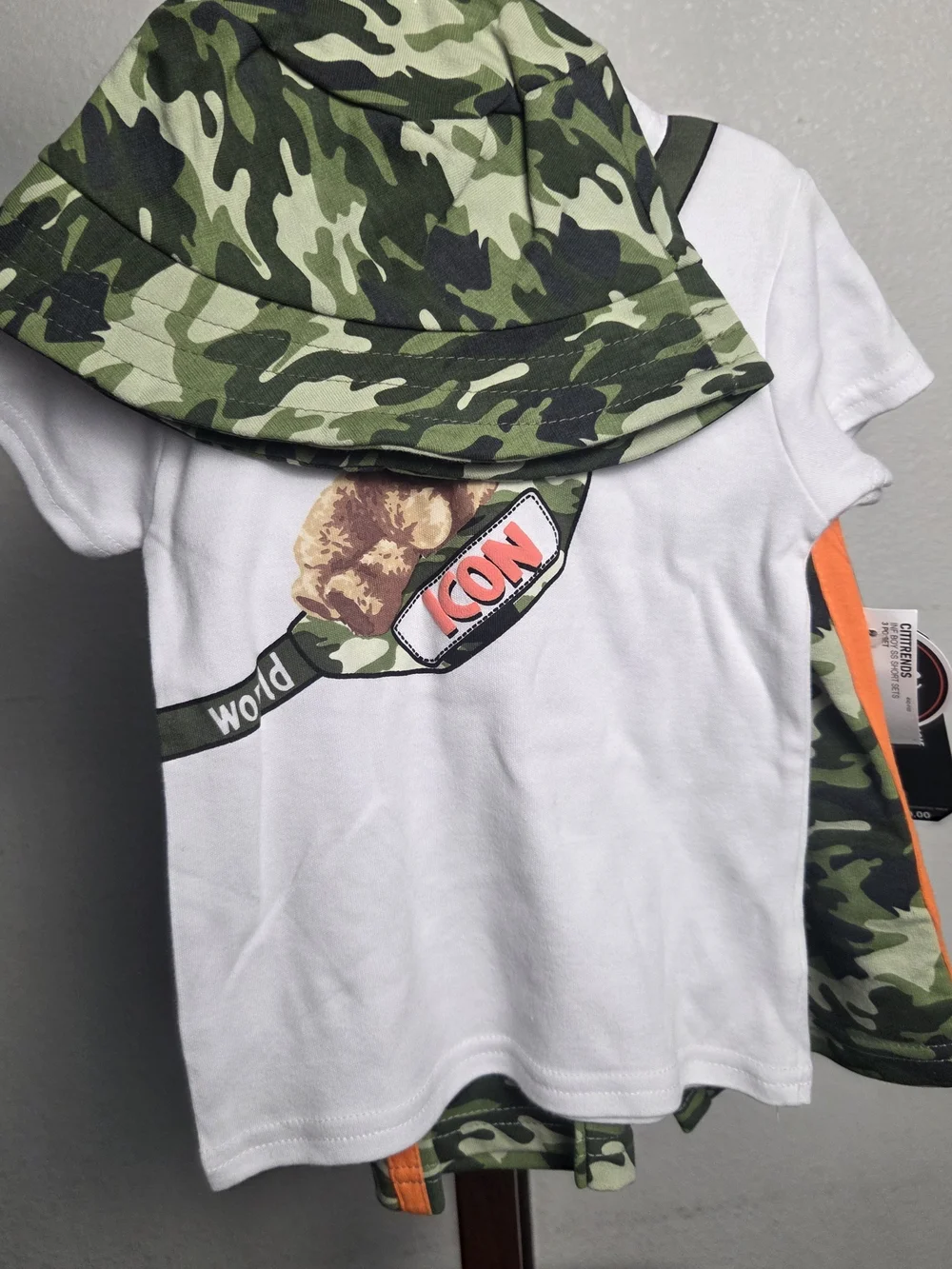 Kids Camouflage Bucket Hat & White 'Icon' Tee Set